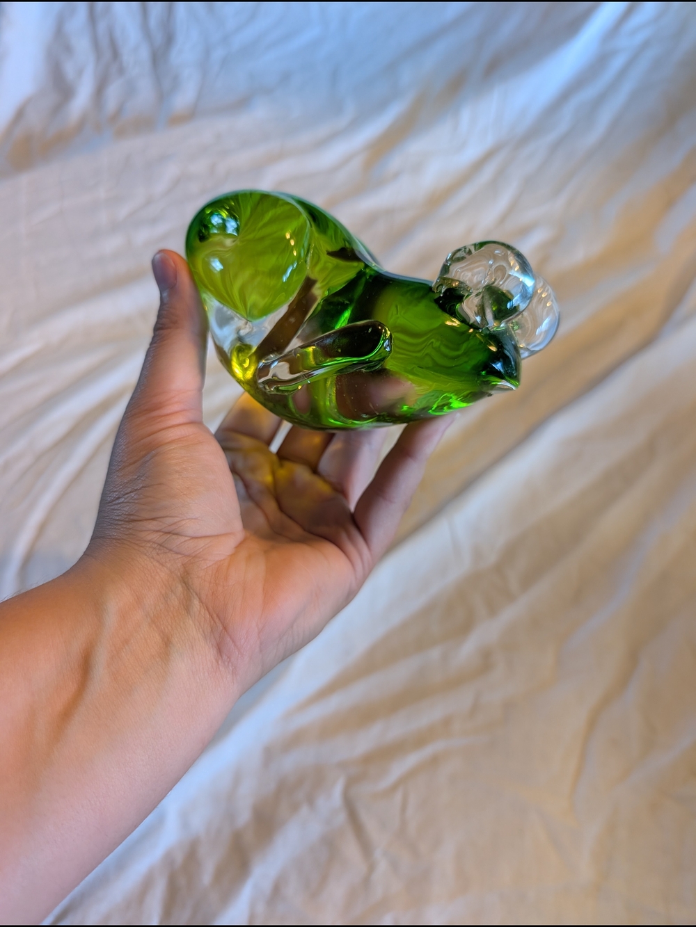2/60$ Vintage Green Glass frog Figurine